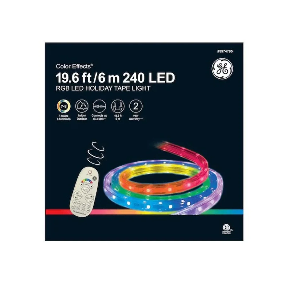 180 LED Light 19.6 Foot GE Color Effects Multicolor Christmas Tape Lights